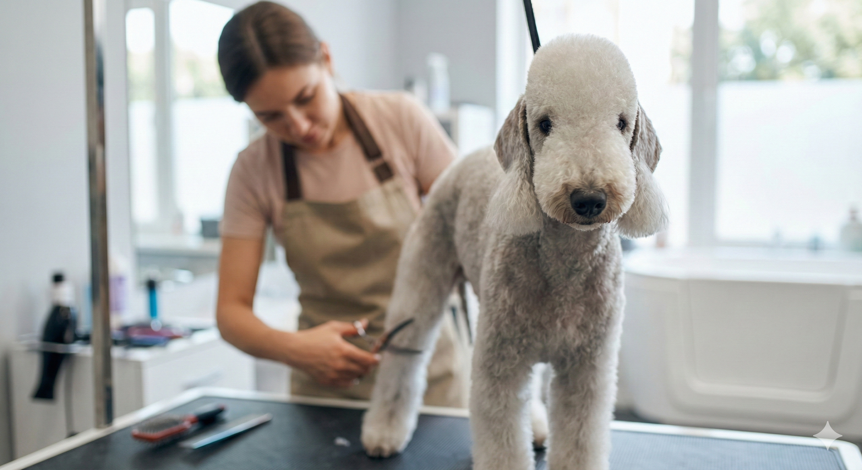 Bedlington Terrier Lamb Cut grooming result with clean outline and sculpted head