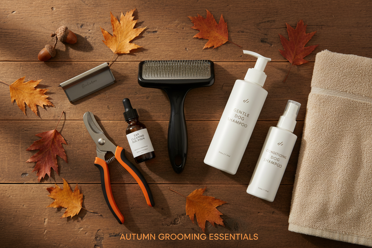 Autumn dog grooming with brushing, coat care and pre-winter grooming essentials