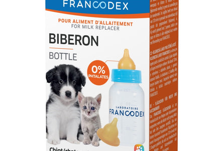 Francodex Feeding Bottle 120ml – Soft Silicone Teats, Easy-Clean Set for Young Pets