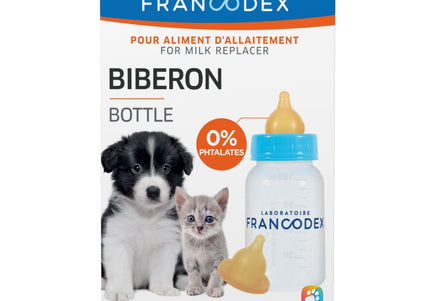 Francodex Feeding Bottle 120ml – Soft Silicone Teats, Easy-Clean Set for Young Pets