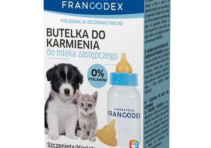 Francodex Feeding Bottle 120ml – Soft Silicone Teats, Easy-Clean Set for Young Pets