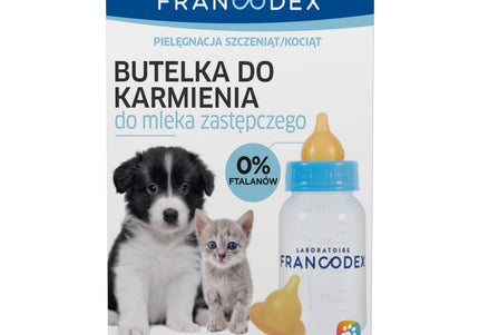 Francodex Feeding Bottle 120ml – Soft Silicone Teats, Easy-Clean Set for Young Pets