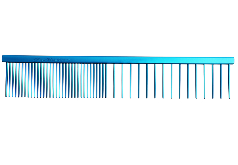 Chris Christensen Fine/X-Coarse Grooming Comb 19cm – Professional Metal Tool with Mixed Tooth Spacing, Purple