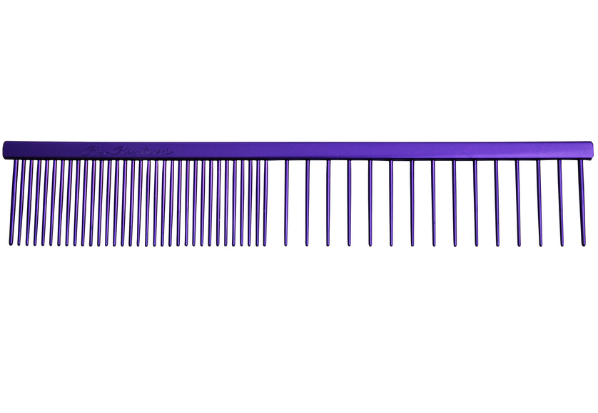 Chris Christensen Fine/X-Coarse Grooming Comb 19cm – Professional Metal Tool with Mixed Tooth Spacing, Purple
