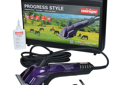 Heiniger Progress Style 80W Horse and Cattle Clipper – Powerful Professional Grooming Tool with 31/15 Blades, Purple