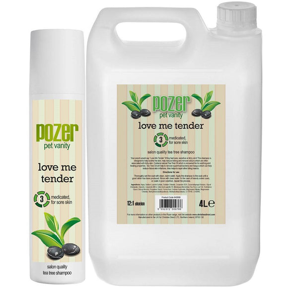 Pozer Love Me Tender Shampoo – Tea Tree Oil Concentrate, 1:12 Dilution, 4L, Soothing Formula