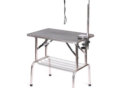 Blovi Trimming Table 95x55cm – Sturdy Grooming Surface with Extension Arm and Storage Basket, Black