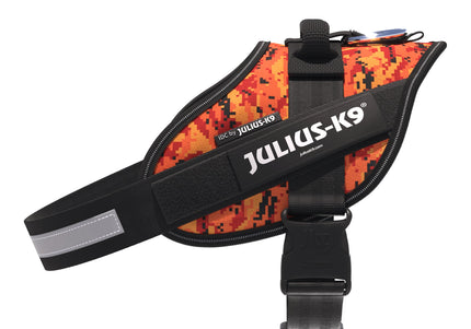 Julius-K9 IDC Powerharness Pixeljuice – Reflective Dog Harness with Orange Pixel Design, Size 2