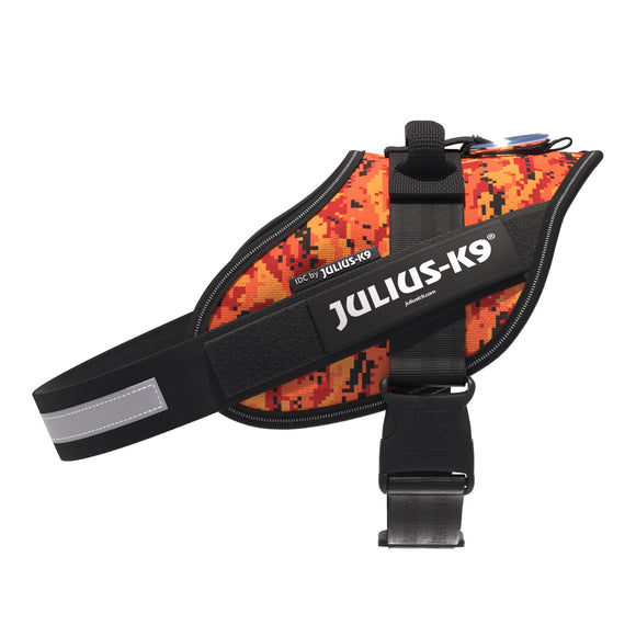 Julius-K9 IDC Powerharness Pixeljuice – Reflective Dog Harness with Orange Pixel Design, Size 2