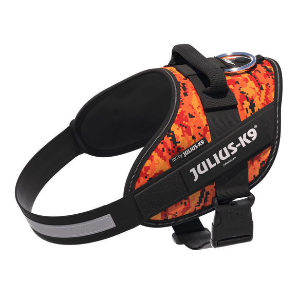 Julius-K9 IDC Powerharness Pixeljuice – Reflective Dog Harness with Orange Pixel Design, Size 2