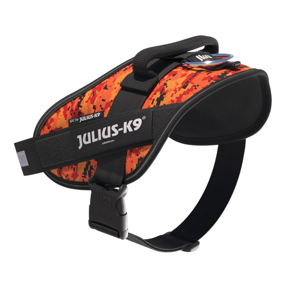 Julius-K9 IDC Powerharness Pixeljuice – Reflective Dog Harness with Orange Pixel Design, Size 2