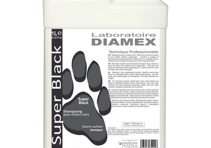 Diamex Super Black Shampoo – Concentrated 1:8 Formula with Almond Oil, 1L, Enhances Dark Coats