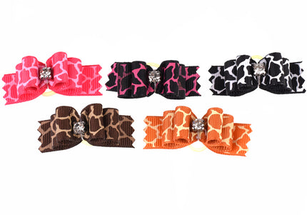 Blovi Wild Glam Grooming Bows – Elegant Leopard Print with Diamond Accent, 25 Pack