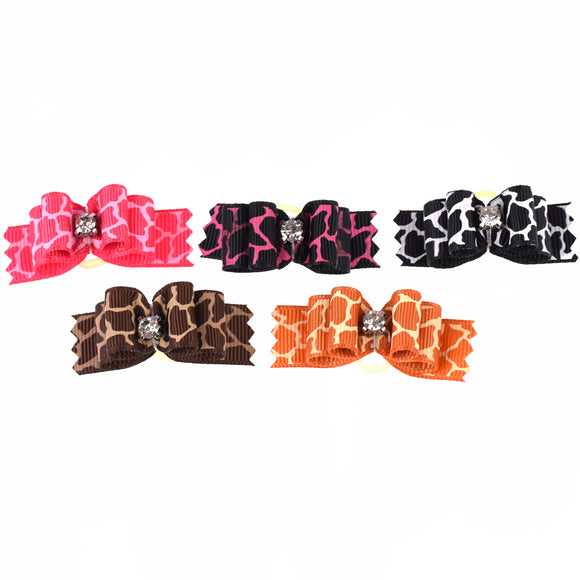 Blovi Wild Glam Grooming Bows – Elegant Leopard Print with Diamond Accent, 25 Pack