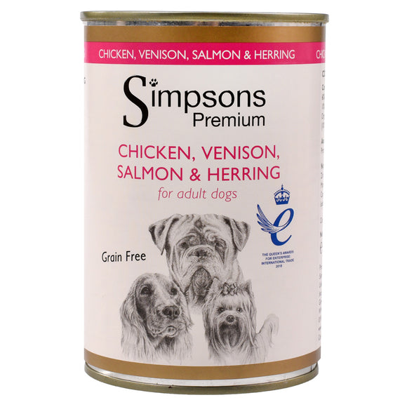 Simpsons Premium Wet Dog Food – Chicken, Venison, Salmon, Herring, Grain-Free, 400g