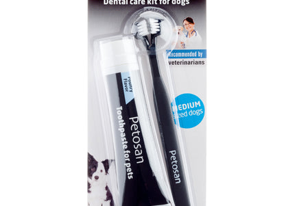 Petosan Teeth Cleaning Kit – Medium Breed, Dual-Head Brush and Enzymatic Toothpaste Set