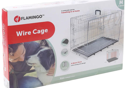 Flamingo Keo Silver Metal Dog Cage Medium – Secure Durable Crate, 47x77x54cm