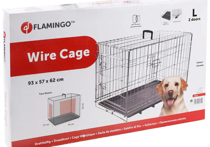 Flamingo Keo Silver Metal Dog Cage – Large, Durable Secure Crate with Easy Access Doors
