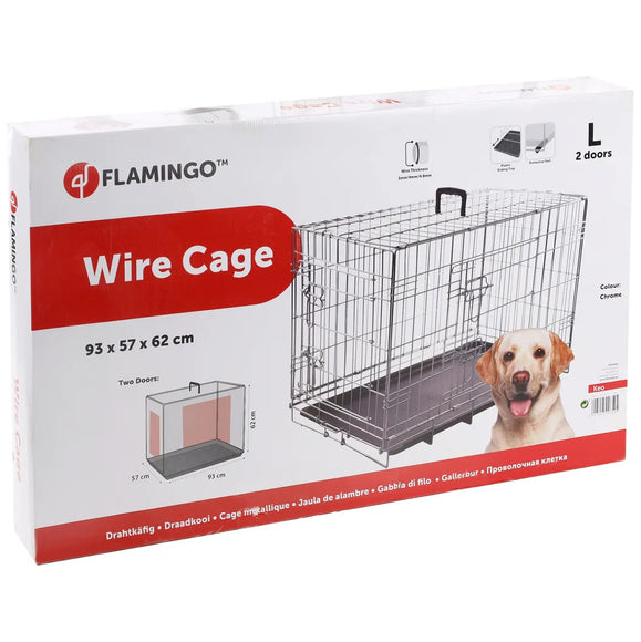 Flamingo Keo Silver Metal Dog Cage – Large, Durable Secure Crate with Easy Access Doors