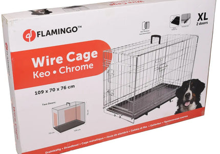 Flamingo Keo Silver Metal Dog Cage XL – Spacious Durable Crate with Secure Double Doors
