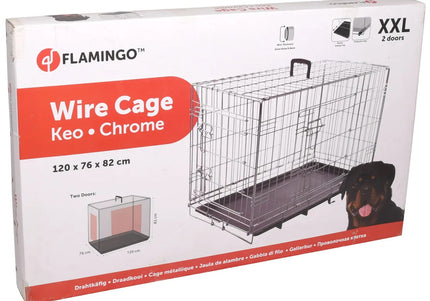 Flamingo Keo Silver Metal Dog Cage XXL – Sturdy Spacious Crate with Secure Latch, 76x120x82cm