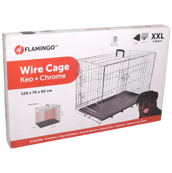 Flamingo Keo Silver Metal Dog Cage XXL – Sturdy Spacious Crate with Secure Latch, 76x120x82cm