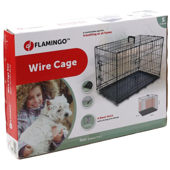 Flamingo Keo Black Metal Dog Cage – Sturdy Compact Design, Size Small 43x63x49cm