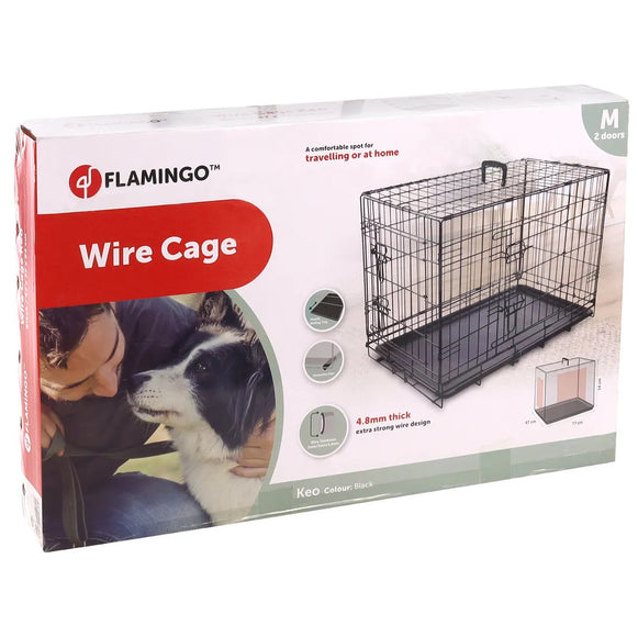 Flamingo Keo Black Metal Dog Cage – Medium Size, Sturdy and Secure Design 47x77x54cm