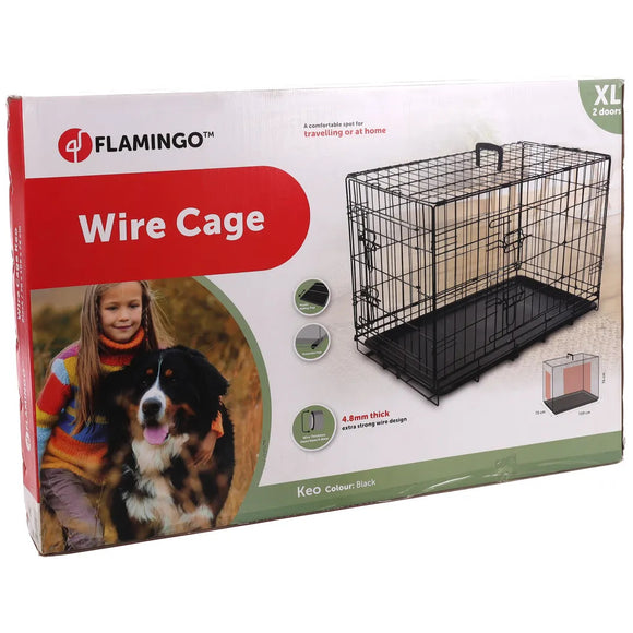 Flamingo Keo Black Metal Dog Cage XL – Sturdy Spacious Crate with Secure Double Doors