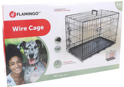Flamingo Keo Black Metal Dog Cage XXL – Heavy-Duty Spacious Secure Crate, 76x120x82cm