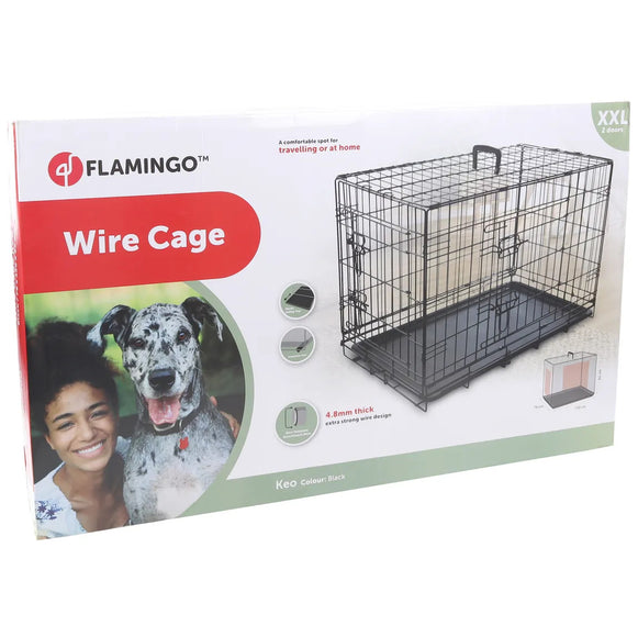 Flamingo Keo Black Metal Dog Cage XXL – Heavy-Duty Spacious Secure Crate, 76x120x82cm