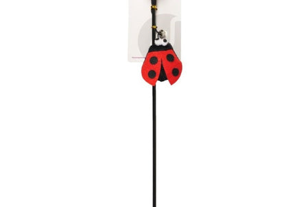 Flamingo Cat Dangler Happy Bug – Interactive Fishing Rod Toy with Ladybug, Pompom and Bell, Red