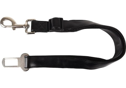 Flamingo Kura Car Safety Belt – Black Artificial Leather, Medium, Secure Travel Leash