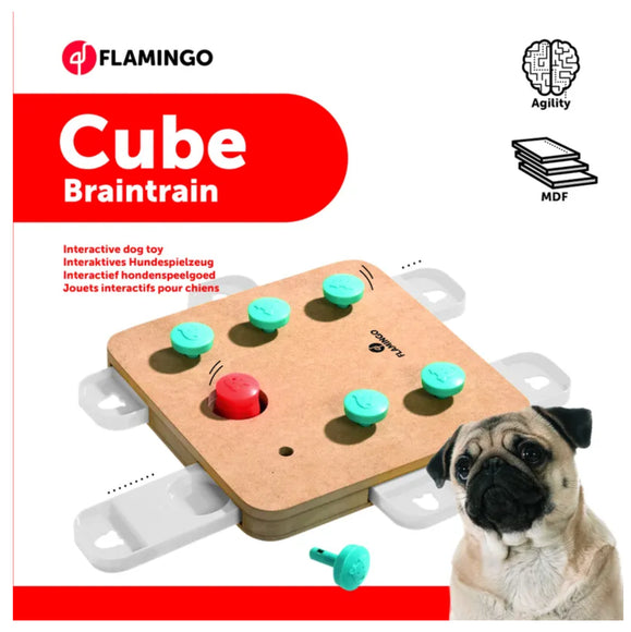 Flamingo Cube Braintrain Dog Puzzle Toy – Interactive Educational Enrichment Game
