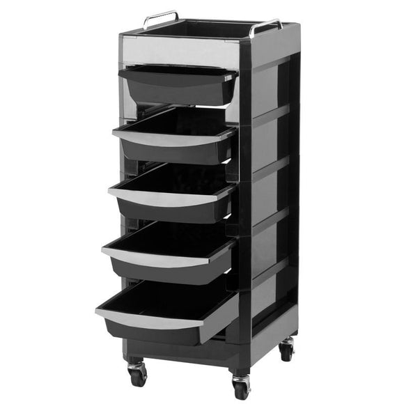 Gabbiano 030 Grooming Assistant – Black Mobile Organizer with 5 Litter Boxes and Top Tray