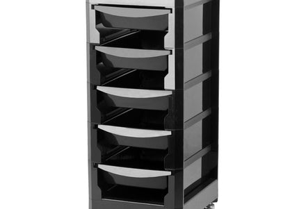 Gabbiano 030 Grooming Assistant – Black Mobile Organizer with 5 Litter Boxes and Top Tray