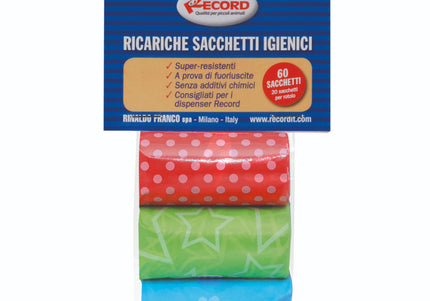 Record Poop Bags – Set of 3 Colorful Rolls, 60 Durable Leak-Proof Waste Bags