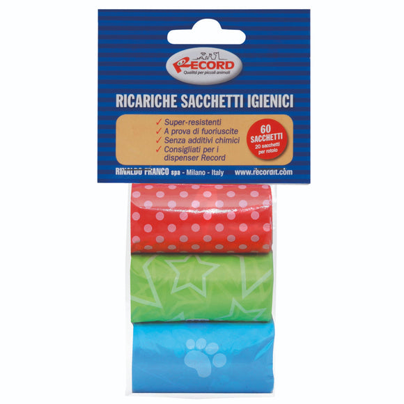 Record Poop Bags – Set of 3 Colorful Rolls, 60 Durable Leak-Proof Waste Bags