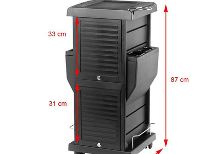 Gabbiano 100C Grooming Salon Cabinet – Lockable Mobile Storage, 15 Compartments, 4 Litter Boxes, Black
