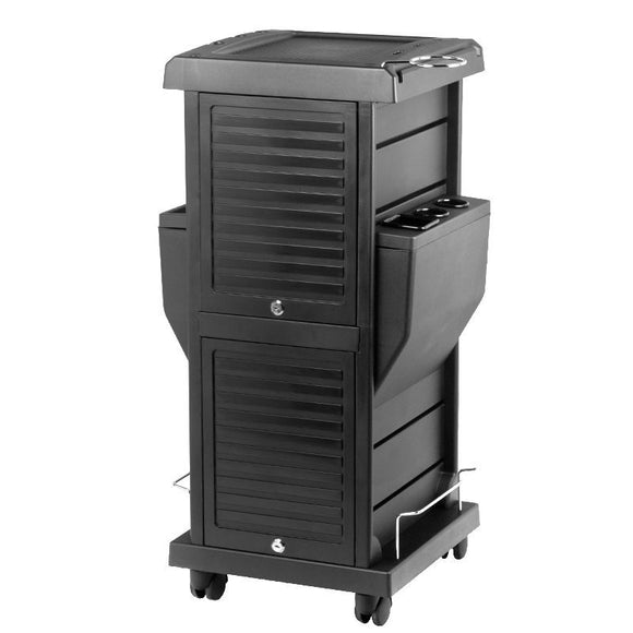 Gabbiano 100C Grooming Salon Cabinet – Lockable Mobile Storage, 15 Compartments, 4 Litter Boxes, Black