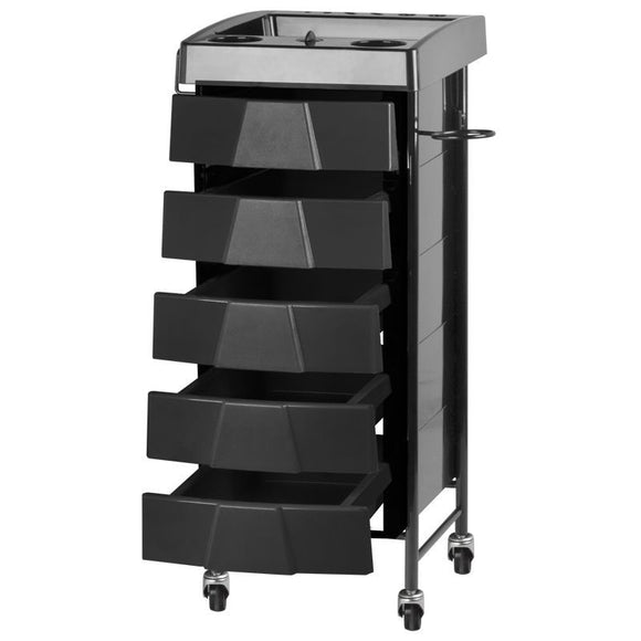 Gabbiano 008 Grooming Assistant – Black Trolley with Timer, 5 Drawers, Metal Handles