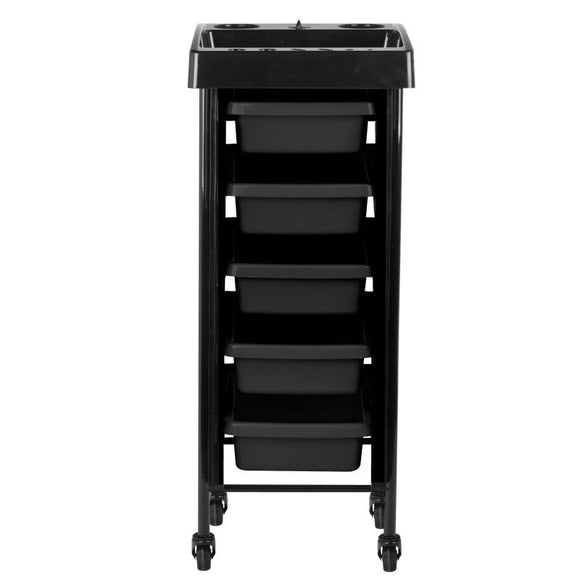 Gabbiano 008 Grooming Assistant – Black Trolley with Timer, 5 Drawers, Metal Handles