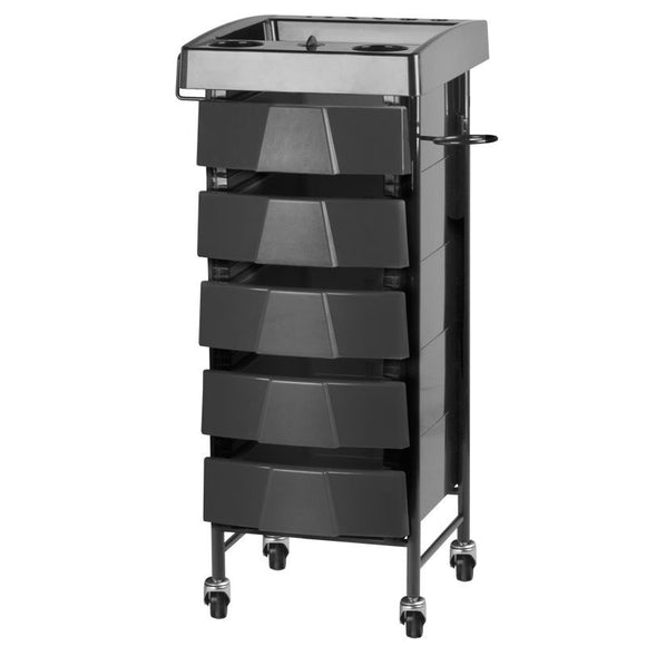 Gabbiano 008 Grooming Assistant – Black Trolley with Timer, 5 Drawers, Metal Handles