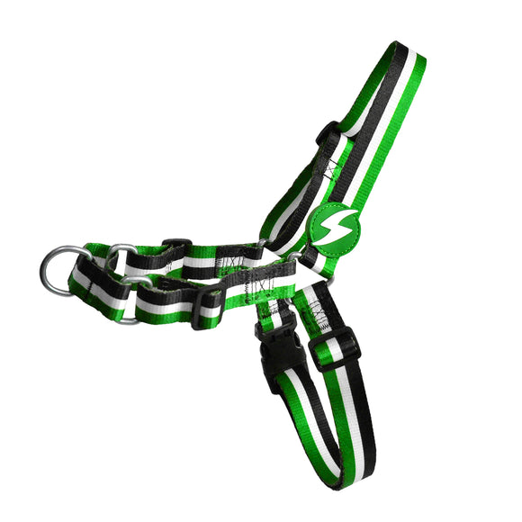 Dashi Stripes Green & Black Front Harness – No-Pull Norwegian Dog Harness, Large, Durable Design