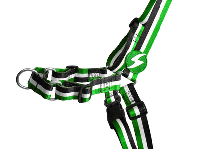 Dashi Stripes Green & Black Front Harness – No-Pull Norwegian Dog Harness, Large, Durable Design