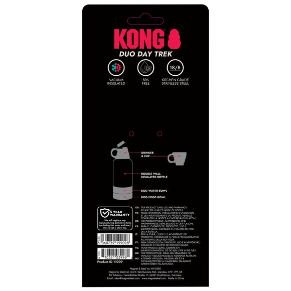KONG Duo Day Trek 4-in-1 Travel Bottle – 910ml, Includes Cup and Two Bowls, Versatile Design