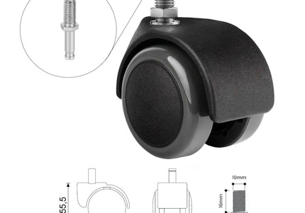 Active Black Replacement Wheel with Threaded Stem – Smooth Rolling, Durable Design, 1 Piece