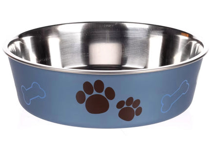 Flamingo Kena Metallic Blue Bowl – Extra Large Non-Slip Pet Feeding Dish, Durable Finish