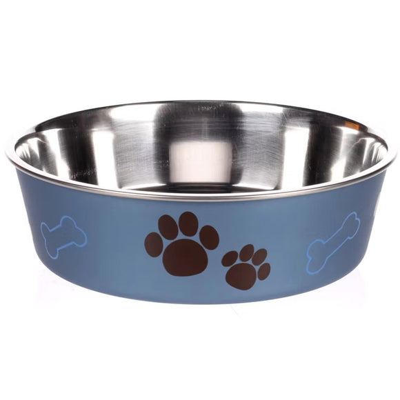 Flamingo Kena Metallic Blue Bowl – Extra Large Non-Slip Pet Feeding Dish, Durable Finish