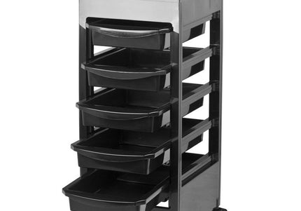 Gabbiano 048A Grooming Assistant – Black Plastic Trolley with 5 Trays and Wheels, 31x37x82cm